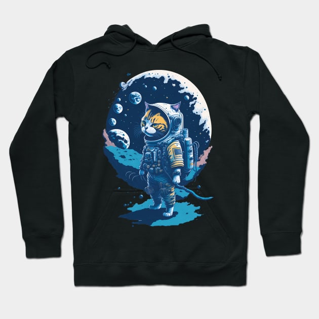 Funny Cat Astronaut Walking In The Space Hoodie by Owl Canvas